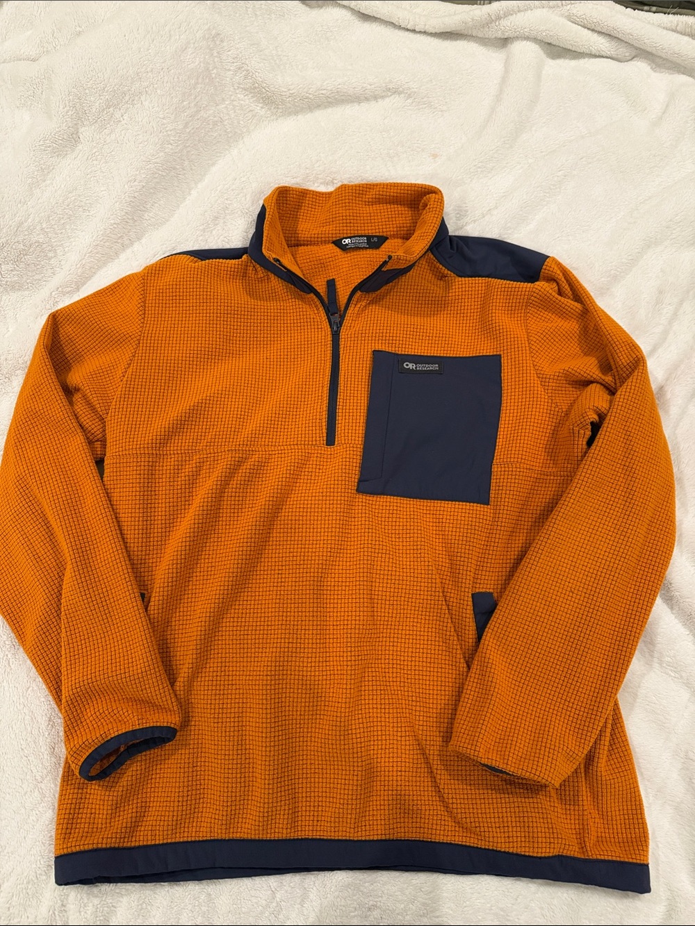 Outdoor Research Orange Half-Zip Performance Fleece with Navy Accents